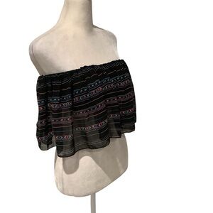 PacSun LA Hearts Black Multicolor Off-Shoulder Ruffle Crop Top Size S
